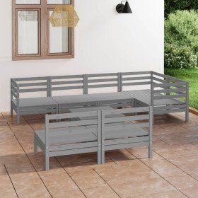 Juego de muebles de jardín 8 piezas madera de pino maciza gris