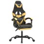 Silla gaming con reposapiés cuero sintético negro dorado