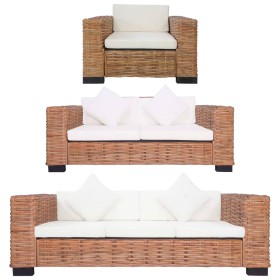 Natural rattan 3-piece sofa set with cushions by vidaXL, Sofas - Ref: Foro24-278624, Price: 1,00 €, Discount: %