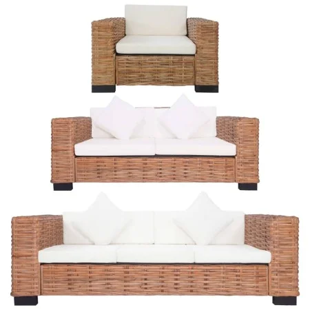 Natural rattan 3-piece sofa set with cushions by vidaXL, Sofas - Ref: Foro24-278624, Price: 1,00 €, Discount: %