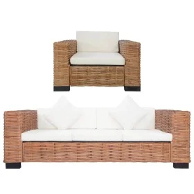 Set of 2-piece natural rattan sofas with cushions by vidaXL, Sofas - Ref: Foro24-278625, Price: 1,00 €, Discount: %