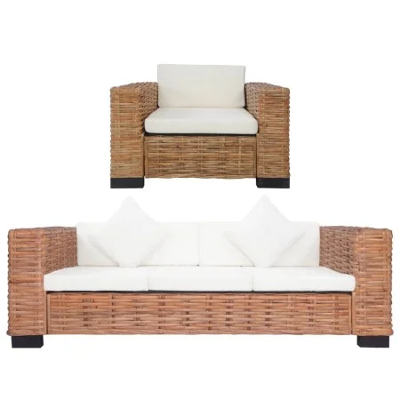 Set of 2-piece natural rattan sofas with cushions by vidaXL, Sofas - Ref: Foro24-278625, Price: 1,00 €, Discount: %