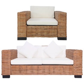 Natural rattan sofa set with cushions 2 pieces by vidaXL, Sofas - Ref: Foro24-278622, Price: 1,00 €, Discount: %