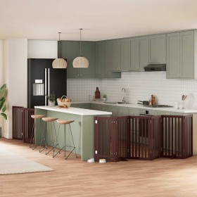 Puerta de perros plegable 9 paneles madera álamo marrón 450 cm