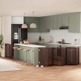 Puerta de perros plegable 9 paneles madera álamo marrón 450 cm