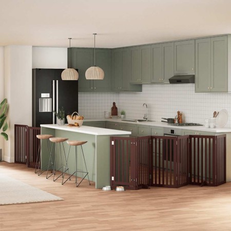 Puerta de perros plegable 9 paneles madera álamo marrón 450 cm