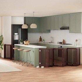 Puerta de perros plegable 15 paneles madera álamo marrón 750 cm