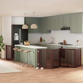 Puerta de perros plegable 6 paneles madera álamo marrón 480 cm