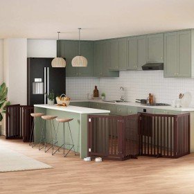 Puerta de perros plegable 10 paneles madera álamo marrón 800 cm