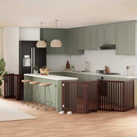 Puerta de perros plegable 12 paneles madera álamo marrón 960 cm