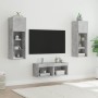Muebles de TV de pared con luces LED 4 piezas gris hormigón