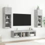 Muebles TV pared con LED 5 pzas madera ingeniería gris hormigón