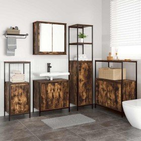 Juego de muebles de baño con puerta 5 pcs Roble ahumado y Negro en Tocadores de baño | Comprar online en Foro24