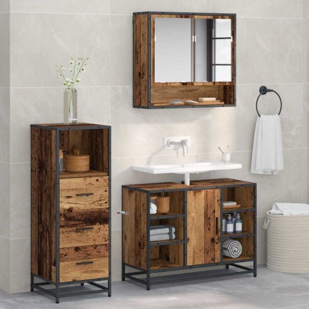 Juego de muebles de baño con cajón 3 pcs Madera vieja