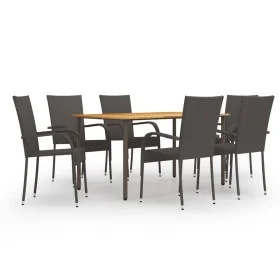 Set de muebles de comedor de jardín 7 piezas de ratán marrón de vidaXL, Conjuntos de jardín - Ref: Foro24-3072494, Precio: 42...