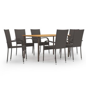 Set de muebles de comedor de jardín 7 piezas de ratán marrón de vidaXL, Conjuntos de jardín - Ref: Foro24-3072494, Precio: 43...