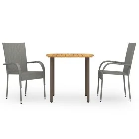 3 Stück synthetisches Rattan grau Garten Esszimmer Set von vidaXL, Gartensets - Ref: Foro24-3072483, Preis: 222,81 €, Rabatt: %