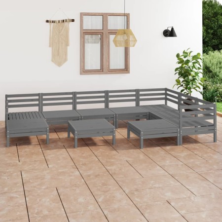 Juego de muebles de jardín 10 piezas madera maciza de pino gris