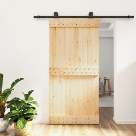 Schiebetür mit Beschlägen aus massivem Kiefernholz, 100 x 210 cm von vidaXL, Türen - Ref: Foro24-3203069, Preis: 219,19 €, Ra...
