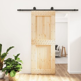 Puerta corredera con herrajes madera maciza de pino 80x210 cm