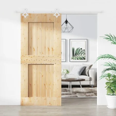 Schiebetür mit Beschlägen aus massivem Kiefernholz, 90 x 210 cm von vidaXL, Türen - Ref: Foro24-3203188, Preis: 211,83 €, Rab...