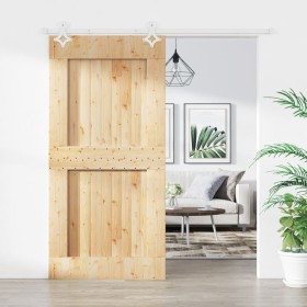Puerta corredera con herrajes madera maciza de pino 100x210 cm