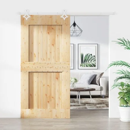 Schiebetür mit Beschlägen aus massivem Kiefernholz, 100 x 210 cm von vidaXL, Türen - Ref: Foro24-3203190, Preis: 225,28 €, Ra...