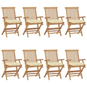 Garden chairs 8 pcs teak wood with cream white cushions by vidaXL, Garden chairs - Ref: Foro24-3072906, Price: 626,02 €, Disc...