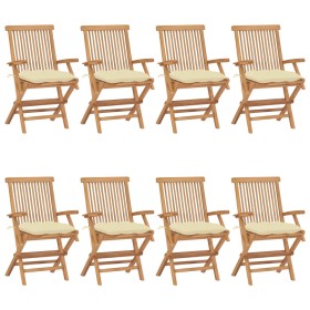 Sillas de jardín 8 uds madera teca con cojines crema blanco de vidaXL, Sillas de jardín - Ref: Foro24-3072906, Precio: 656,10...