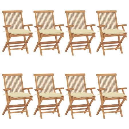 Garden chairs 8 pcs teak wood with cream white cushions by vidaXL, Garden chairs - Ref: Foro24-3072906, Price: 656,10 €, Disc...