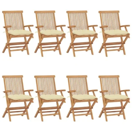 Gartenstühle 8 Stück Teakholz mit cremeweißen Kissen von vidaXL, Gartenstühle - Ref: Foro24-3072906, Preis: 639,46 €, Rabatt: %