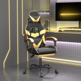 Silla gaming giratoria reposapiés cuero sintético negro dorado en Sillas gaming | Comprar online en Foro24