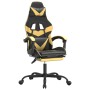 Silla gaming giratoria reposapiés cuero sintético negro dorado
