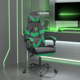 Silla gaming giratoria y reposapiés cuero sintético negro verde