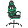 Silla gaming giratoria y reposapiés cuero sintético negro verde