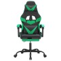 Silla gaming giratoria y reposapiés cuero sintético negro verde