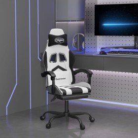 Silla gaming giratoria reposapiés cuero sintético blanco negro en Sillas gaming | Comprar online en Foro24