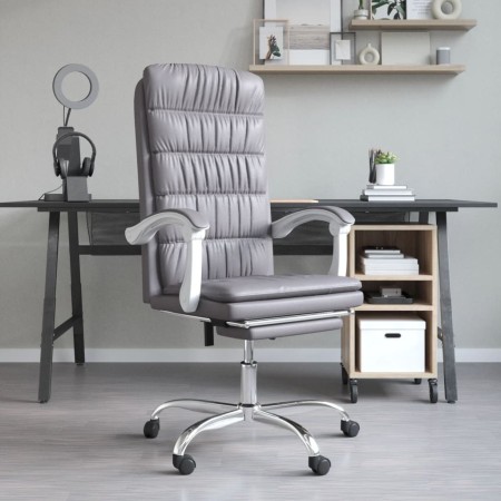 Silla de oficina reclinable cuero sintético gris