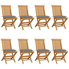 Garden chairs 8 units solid teak wood with gray cushions by vidaXL, Garden chairs - Ref: Foro24-3072933, Price: 498,85 €, Dis...