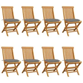 Gartenstühle 8 Stk. massives Teakholz mit grauen Kissen von vidaXL, Gartenstühle - Ref: Foro24-3072933, Preis: 482,94 €, Raba...