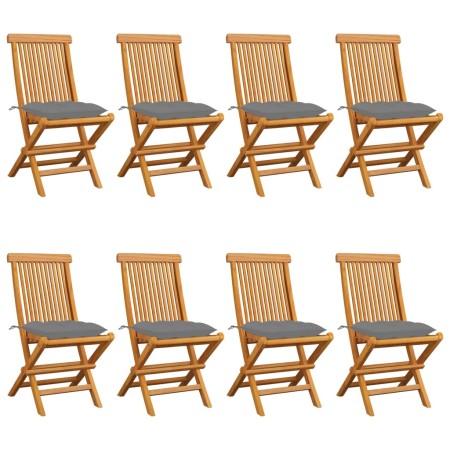 Garden chairs 8 units solid teak wood with gray cushions by vidaXL, Garden chairs - Ref: Foro24-3072933, Price: 498,85 €, Dis...