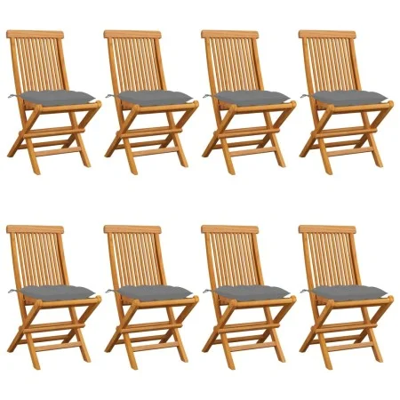 Sillas de jardín 8 uds madera maciza de teca con cojines grises de vidaXL, Sillas de jardín - Ref: Foro24-3072933, Precio: 48...