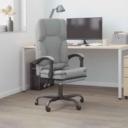 Silla de oficina reclinable con masaje de tela gris claro