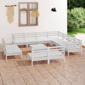 Juego de muebles de jardín 12 piezas madera maciza pino blanco en Conjuntos de jardín | Comprar online en Foro24
