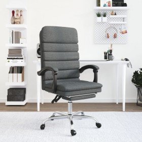Silla de oficina reclinable con masaje de tela gris oscuro