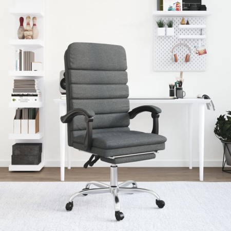 Silla de oficina reclinable con masaje de tela gris oscuro