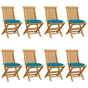 Garden chairs 8 pcs solid teak wood light blue cushions by vidaXL, Garden chairs - Ref: Foro24-3072936, Price: 488,89 €, Disc...