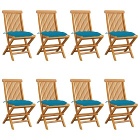 Gartenstühle, 8 Stück, massives Teakholz, hellblaue Kissen von vidaXL, Gartenstühle - Ref: Foro24-3072936, Preis: 511,85 €, R...