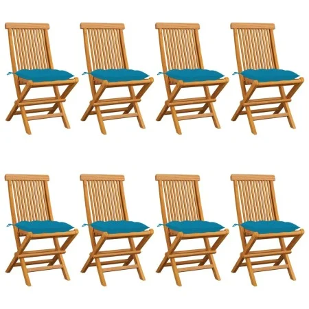 Gartenstühle, 8 Stück, massives Teakholz, hellblaue Kissen von vidaXL, Gartenstühle - Ref: Foro24-3072936, Preis: 488,01 €, R...