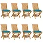 Gartenstühle, 8 Stück, massives Teakholz, hellblaue Kissen von vidaXL, Gartenstühle - Ref: Foro24-3072936, Preis: 488,01 €, R...